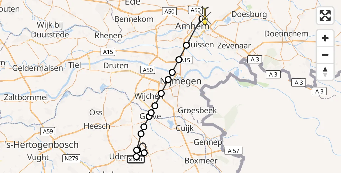 Routekaart van de vlucht: Lifeliner 3 naar Rozendaal, zeelandsedijk