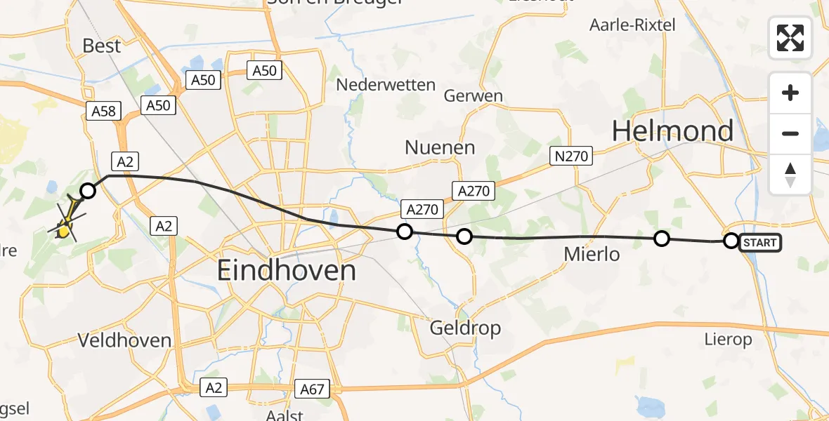 Routekaart van de vlucht: Lifeliner 2 naar Eindhoven Airport, Zonnepark Lungendonk