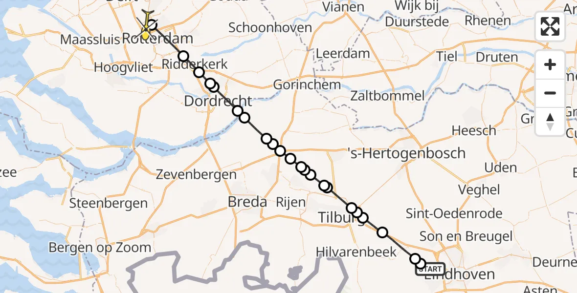 Routekaart van de vlucht: Lifeliner 2 naar Rotterdam The Hague Airport, Scherpenering