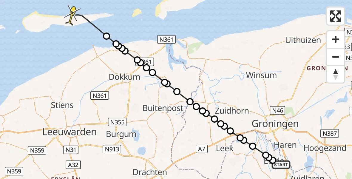 Routekaart van de vlucht: Lifeliner 4 naar Buren, Eskampenweg