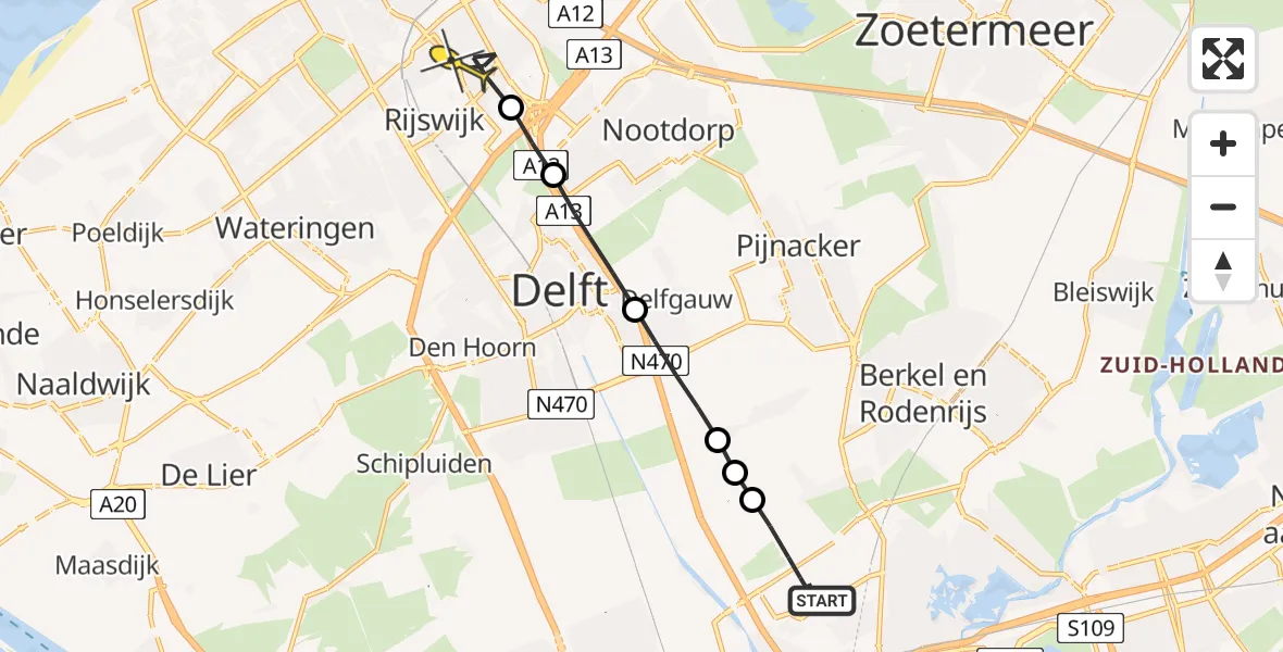 Routekaart van de vlucht: Lifeliner 2 naar Rijswijk, Brandenburgbaan