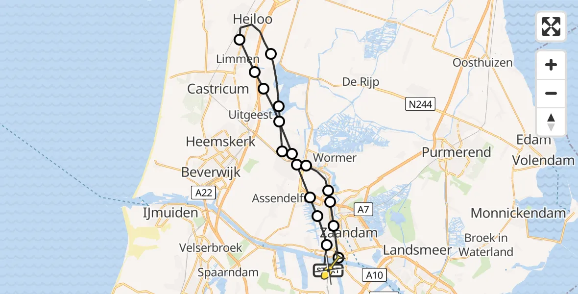 Routekaart van de vlucht: Lifeliner 1 naar Amsterdam Heliport, Hoofdtocht