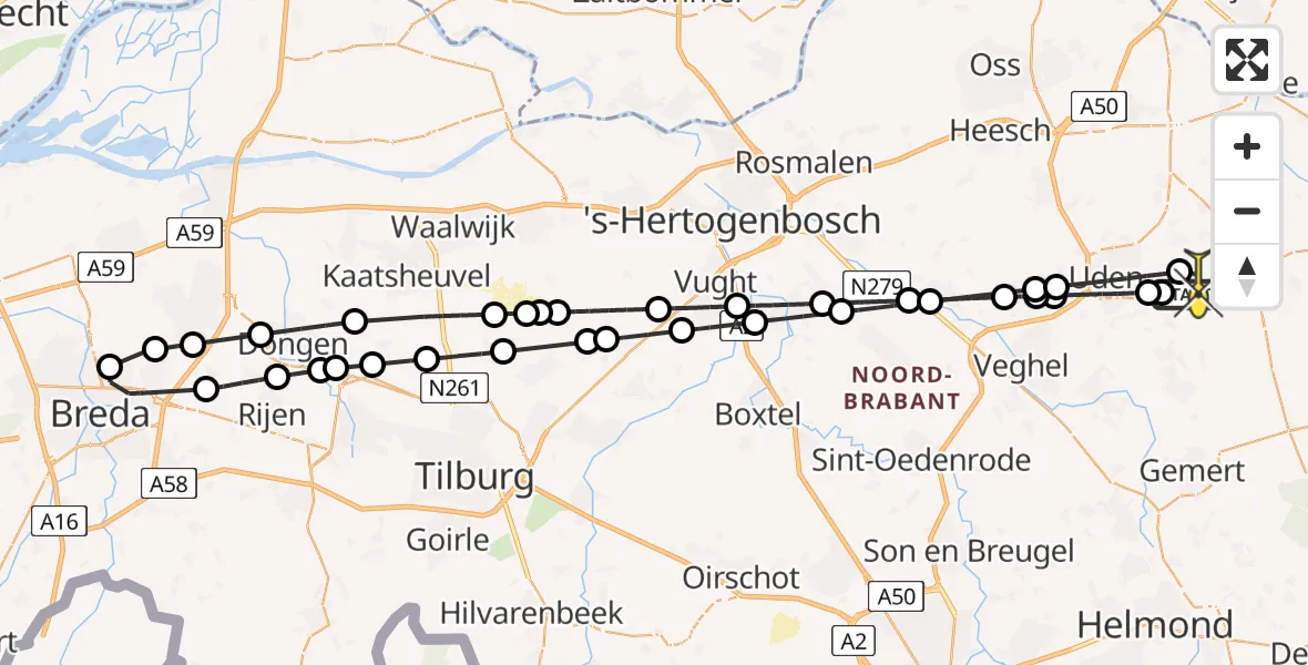 Routekaart van de vlucht: Lifeliner 3 naar Vliegbasis Volkel, Venstraat