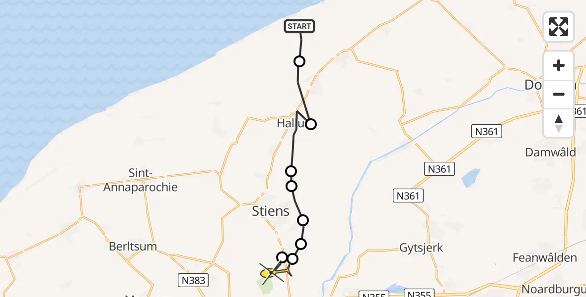 Routekaart van de vlucht: Ambulanceheli naar Vliegbasis Leeuwarden, Jepmaloane