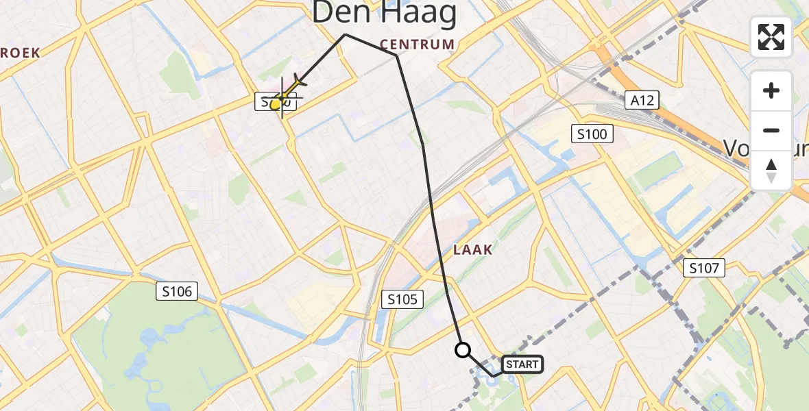 Routekaart van de vlucht: Lifeliner 2 naar Den Haag, Laakkade