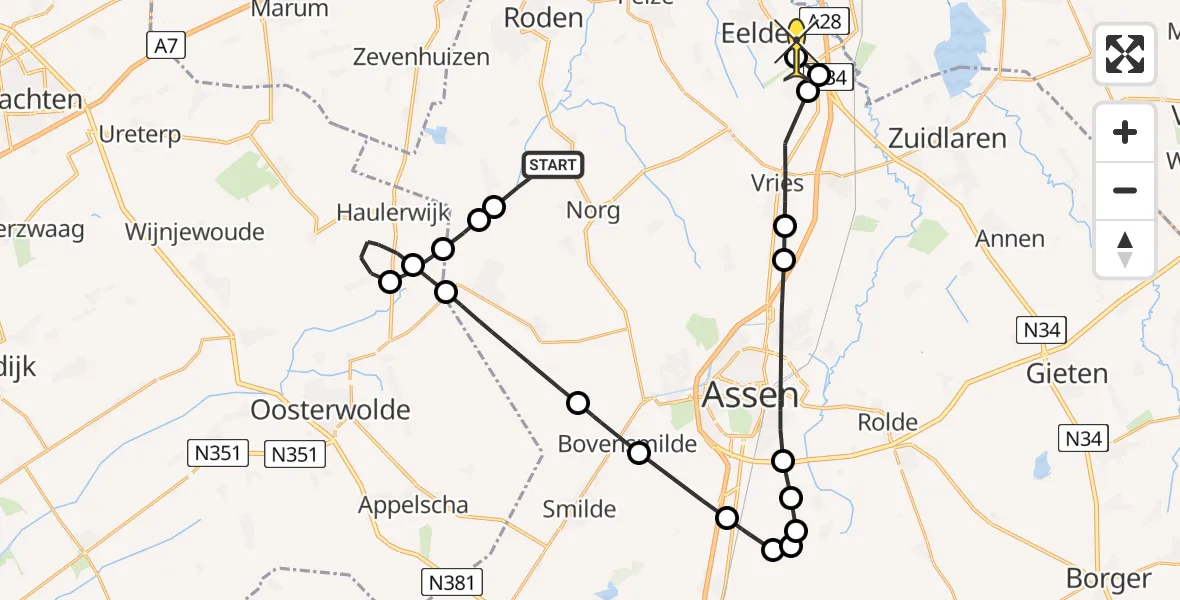 Routekaart van de vlucht: Lifeliner 4 naar Groningen Airport Eelde, Noordstukken