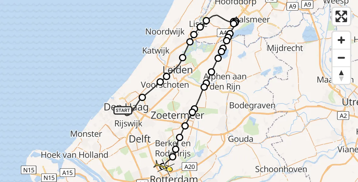 Routekaart van de vlucht: Lifeliner 2 naar Rotterdam The Hague Airport, Van Ostadestraat