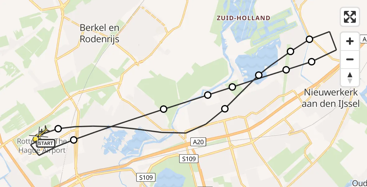 Routekaart van de vlucht: Lifeliner 2 naar Rotterdam The Hague Airport, Van der Duijn van Maasdamweg