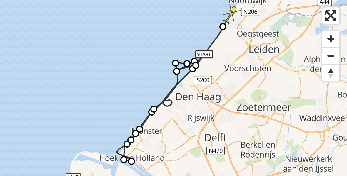 Routekaart van de vlucht: Politieheli naar Katwijk, Noorderstrand