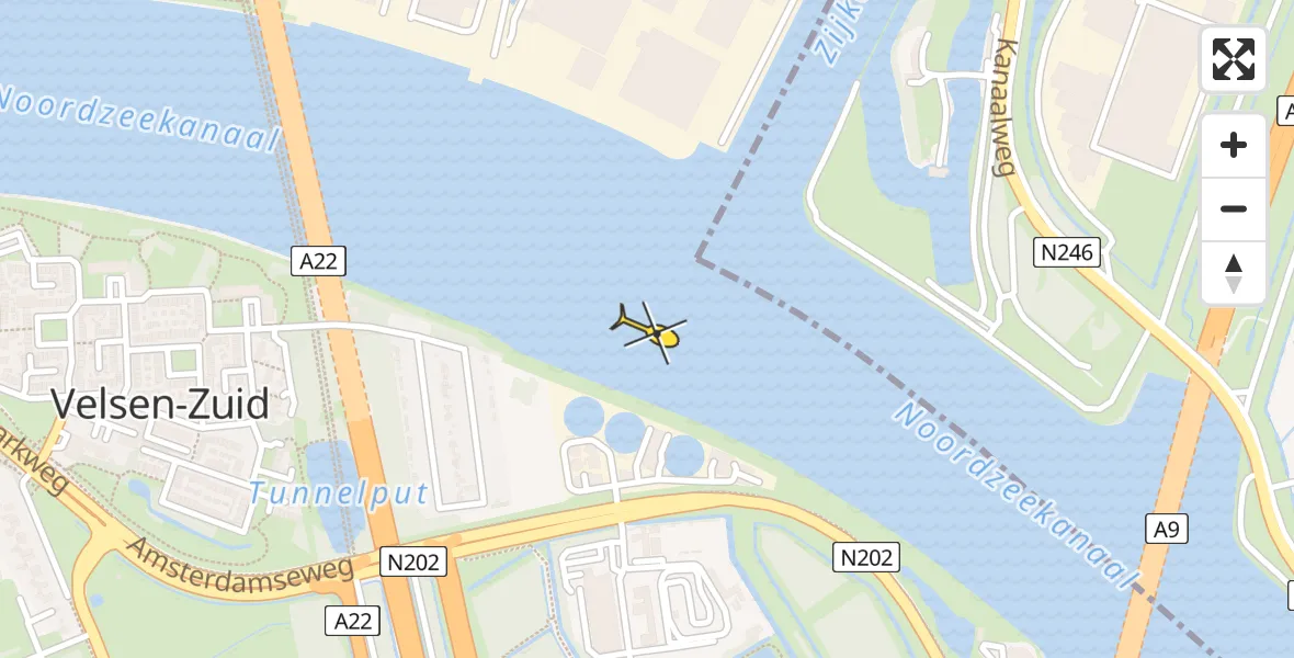 Routekaart van de vlucht: Politiehelikopter naar Velsen-Zuid