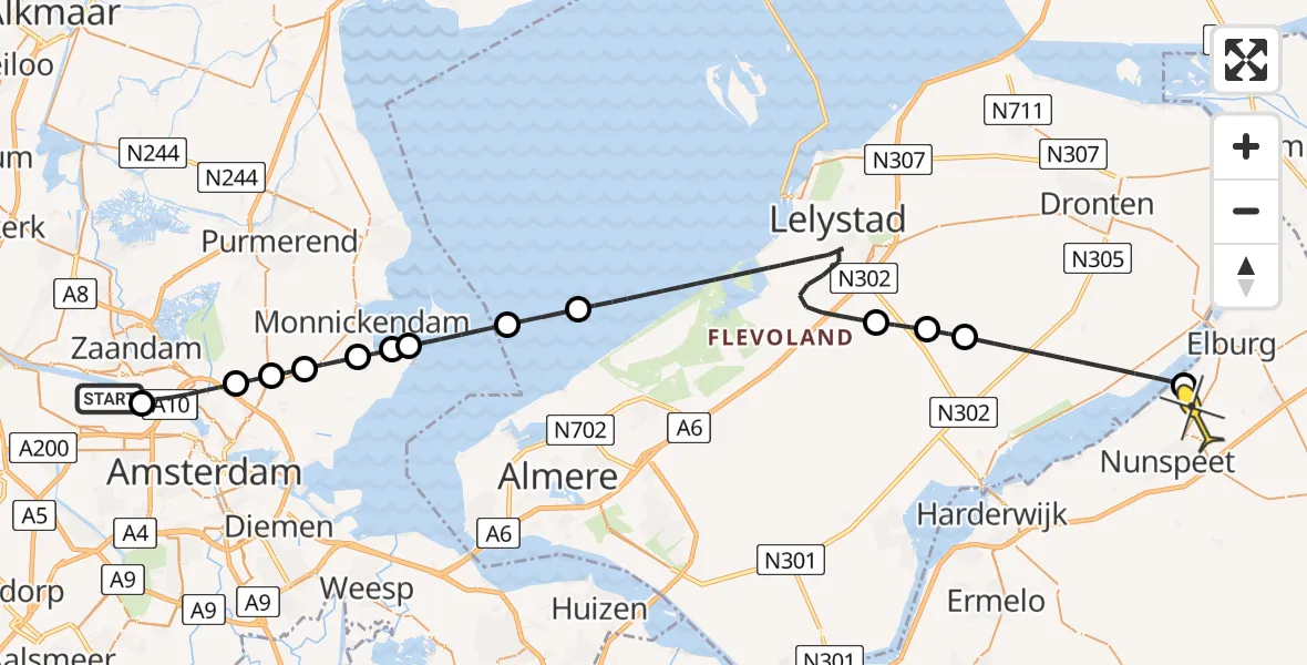 Routekaart van de vlucht: Lifeliner 1 naar Doornspijk, Kompasweg