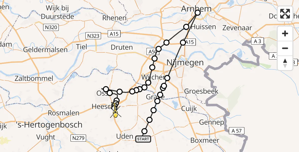 Routekaart van de vlucht: Politieheli naar Nistelrode, Zeelandsedijk