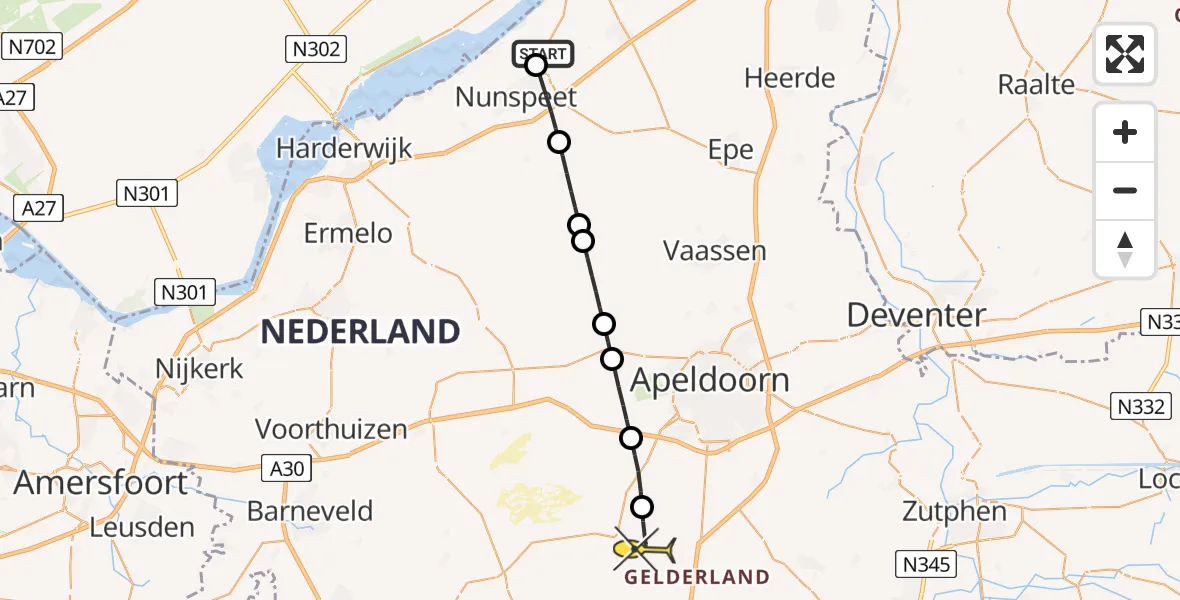 Routekaart van de vlucht: Lifeliner 1 naar Hoenderloo, Elburgerweg