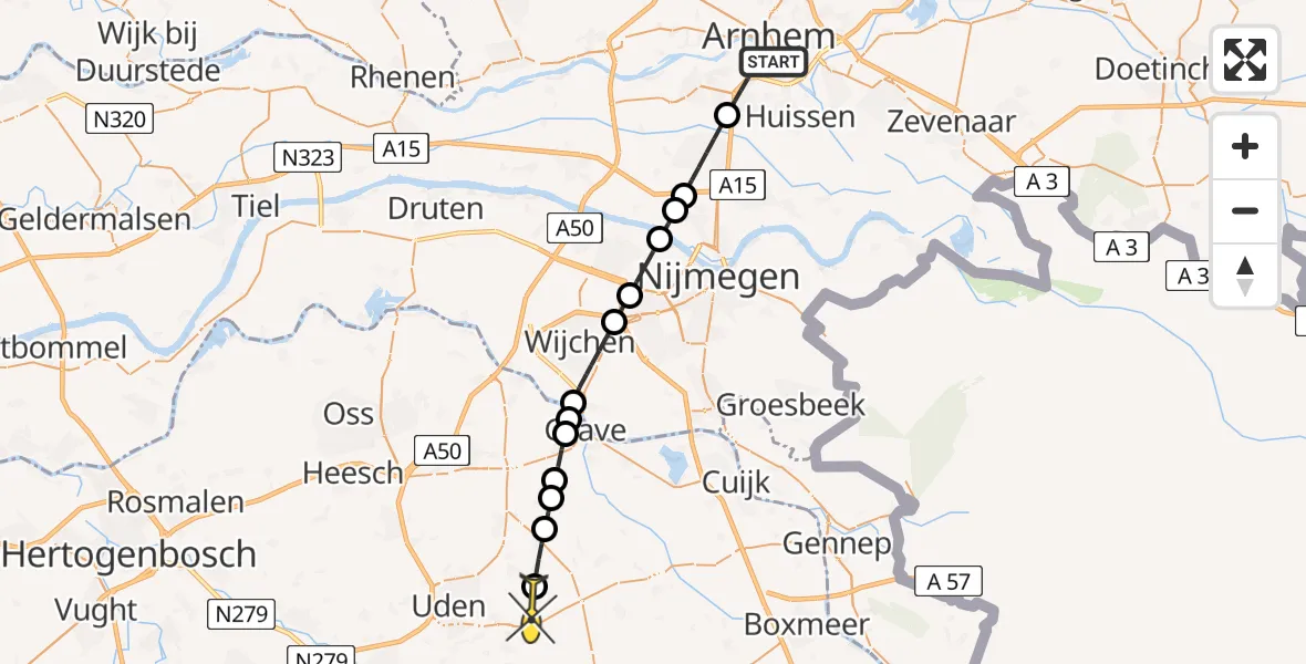 Routekaart van de vlucht: Lifeliner 3 naar Vliegbasis Volkel, Dovenetellaan