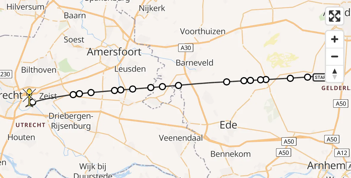 Routekaart van de vlucht: Lifeliner 1 naar Universitair Medisch Centrum Utrecht, Middenweg