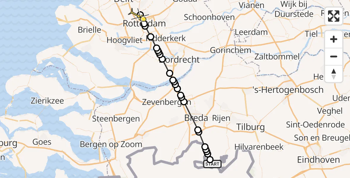 Routekaart van de vlucht: Lifeliner 2 naar Rotterdam The Hague Airport, Castelsch Baantje