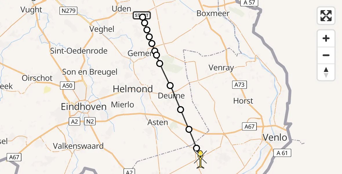 Routekaart van de vlucht: Lifeliner 3 naar Meijel, Hemelrijkstraat