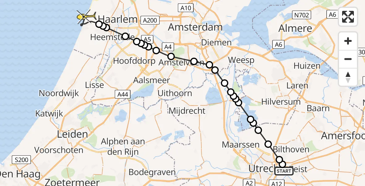 Routekaart van de vlucht: Lifeliner 1 naar Zandvoort, Universiteitsweg