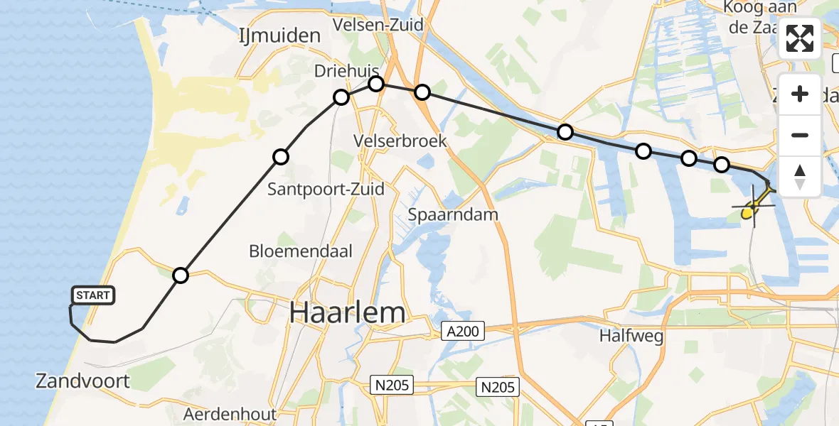 Routekaart van de vlucht: Lifeliner 1 naar Amsterdam Heliport, G-zuid-Strandafgang Boulevard Barnaart