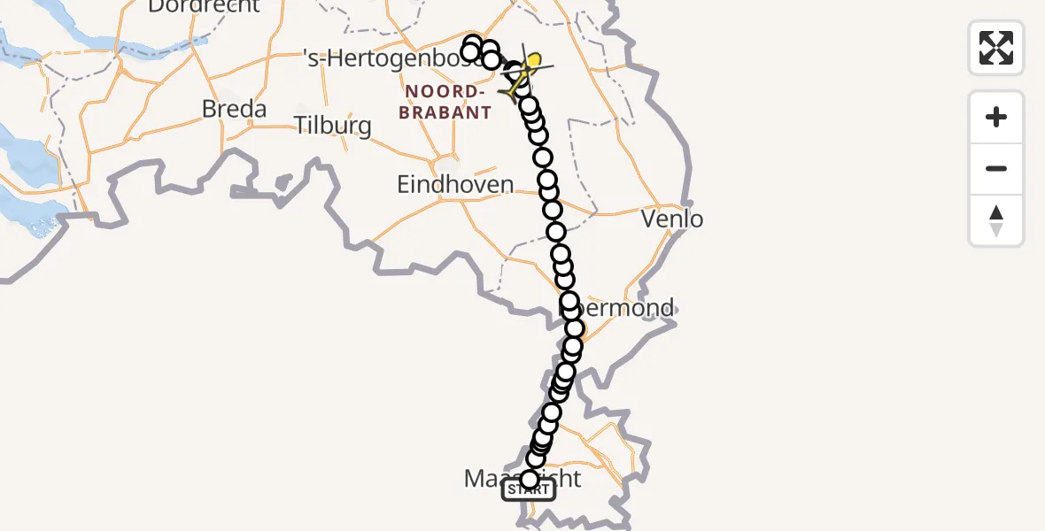 Routekaart van de vlucht: Lifeliner 3 naar Vliegbasis Volkel, Heerderweg