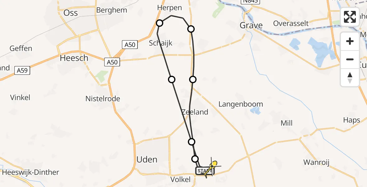 Routekaart van de vlucht: Lifeliner 3 naar Vliegbasis Volkel, Zeelandsedijk