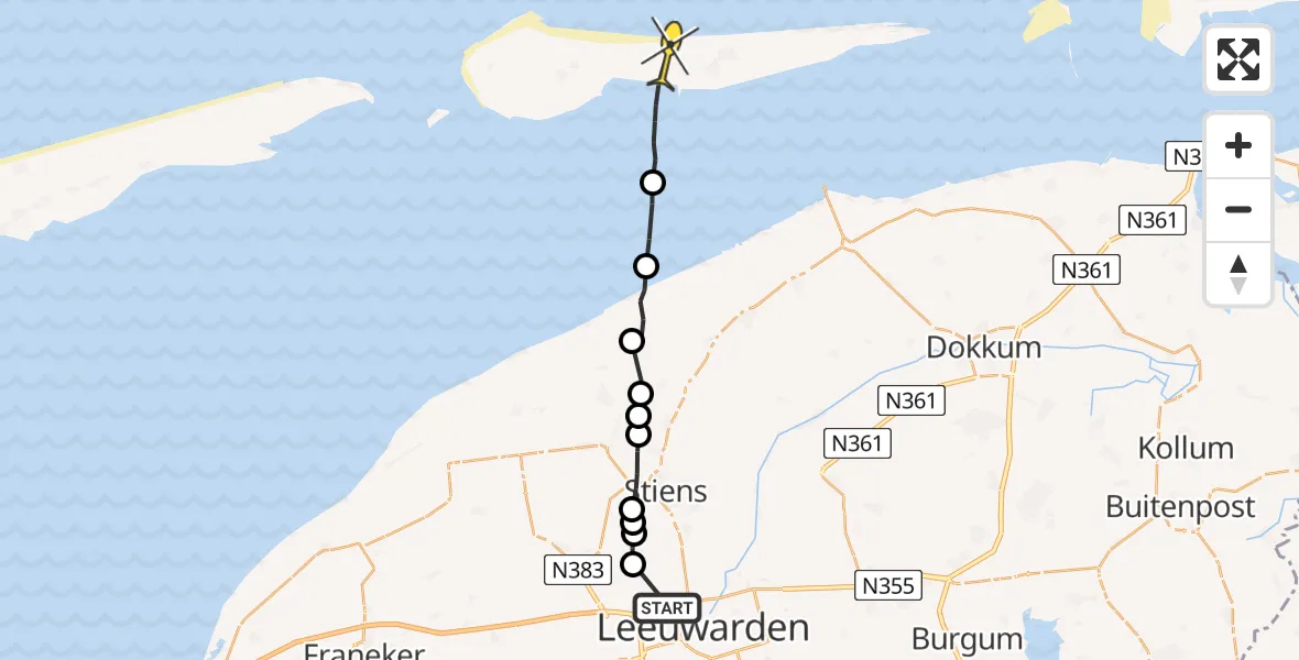 Routekaart van de vlucht: Ambulancehelikopter naar Nes, Keegsdijkje
