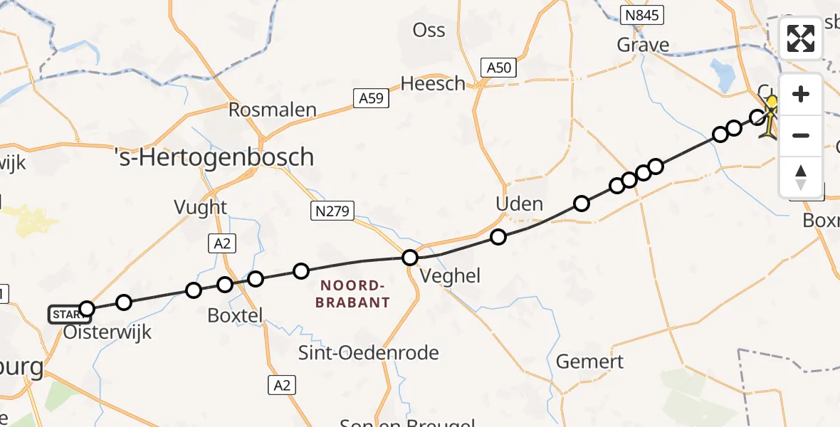 Routekaart van de vlucht: Lifeliner 3 naar Cuijk, Pannenschuurlaan