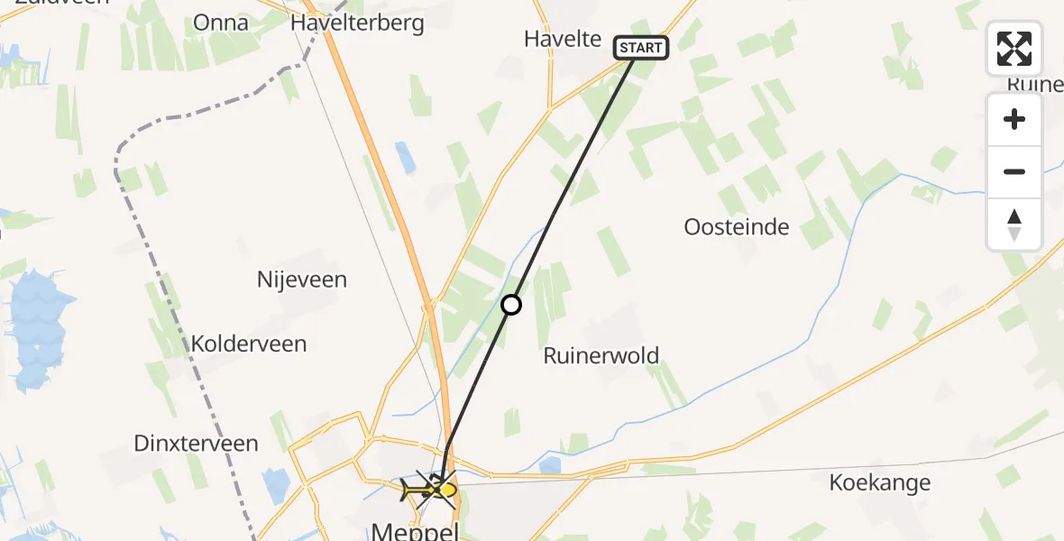 Routekaart van de vlucht: Lifeliner 4 naar Meppel, Blankenbergweg