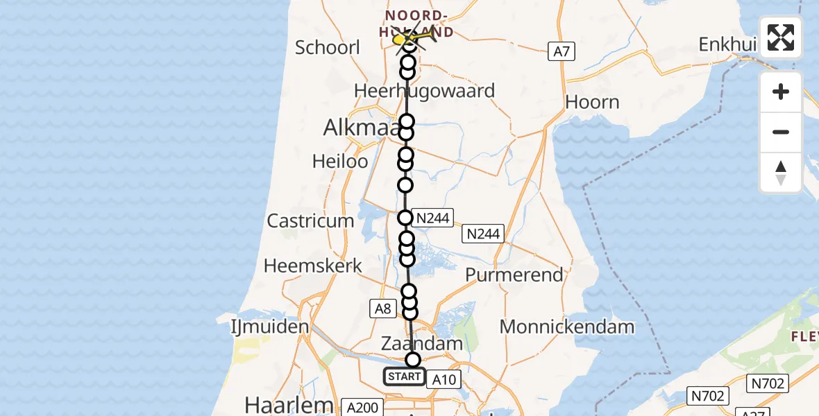 Routekaart van de vlucht: Lifeliner 1 naar Noord-Scharwoude, Elbaweg