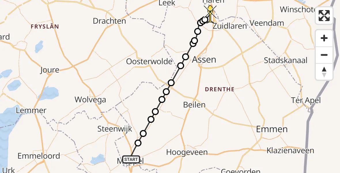 Routekaart van de vlucht: Lifeliner 4 naar Groningen Airport Eelde, Eekhorstweg