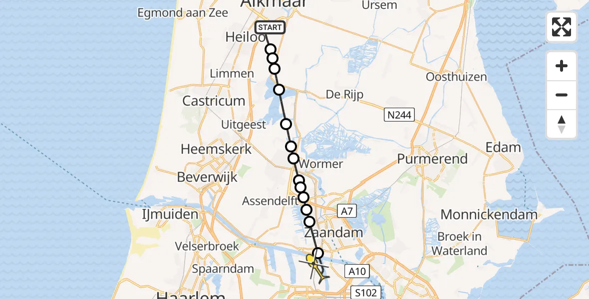 Routekaart van de vlucht: Lifeliner 1 naar Amsterdam Heliport, Korenwolf