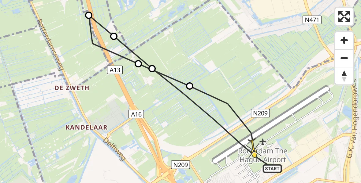 Routekaart van de vlucht: Lifeliner 2 naar Rotterdam The Hague Airport, Hofweg