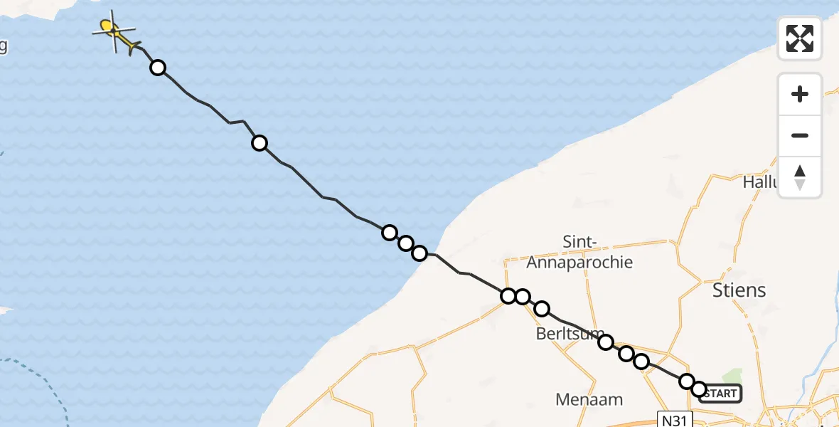Routekaart van de vlucht: Ambulancehelikopter naar Formerum, Sirtemawei
