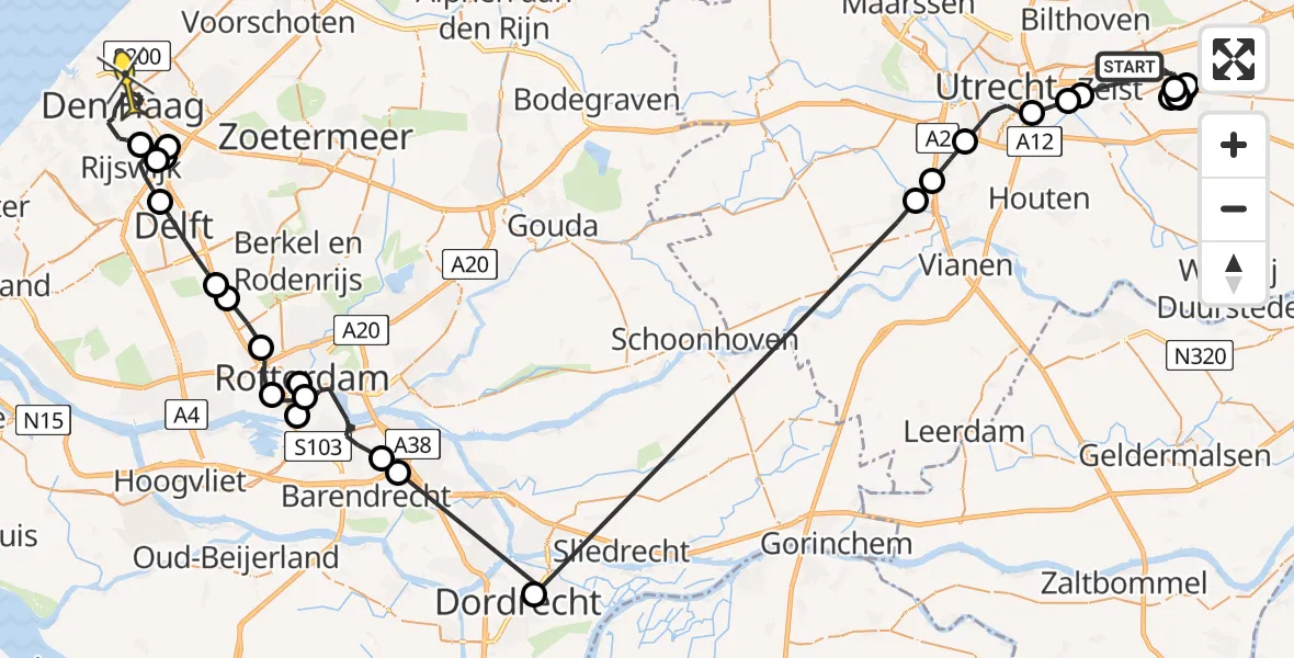 Routekaart van de vlucht: Politieheli naar Den Haag, Krakelingweg