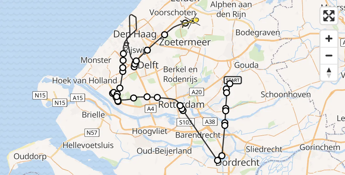 Routekaart van de vlucht: Politieheli naar Zoeterwoude, IJsseldijk-Noord