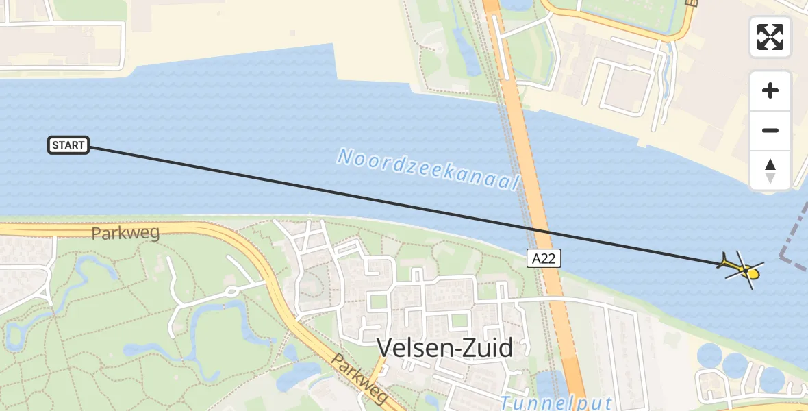 Routekaart van de vlucht: Politieheli naar Velsen-Zuid, Amsterdamseweg