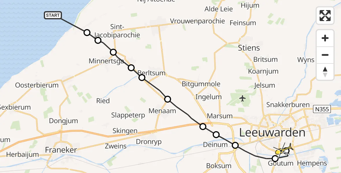 Routekaart van de vlucht: Ambulanceheli naar Leeuwarden, Westhoeksterweg