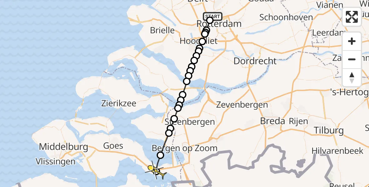 Routekaart van de vlucht: Lifeliner 2 naar Rilland, Zestienhovensekade