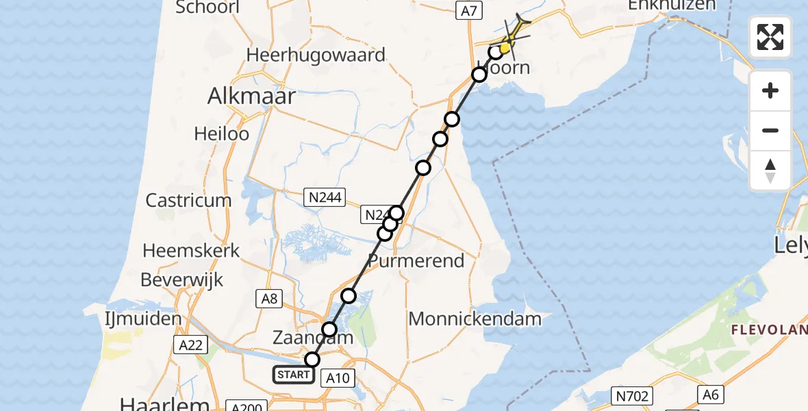 Routekaart van de vlucht: Lifeliner 1 naar Zwaag, Westhavenweg