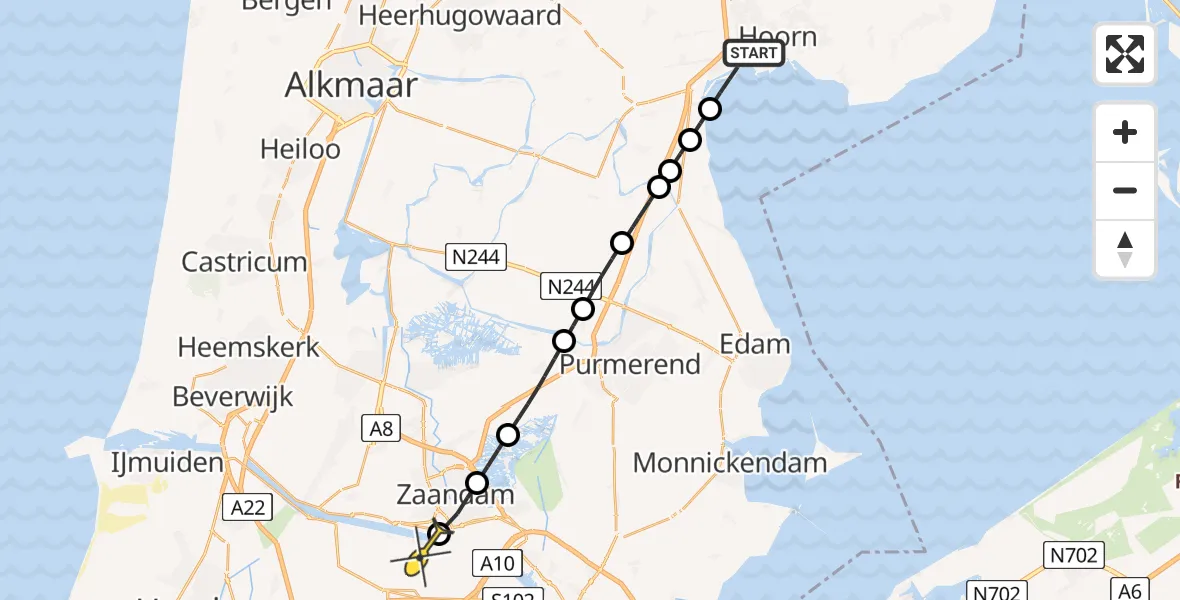 Routekaart van de vlucht: Lifeliner 1 naar Amsterdam Heliport, Stadsstrand Hoorn