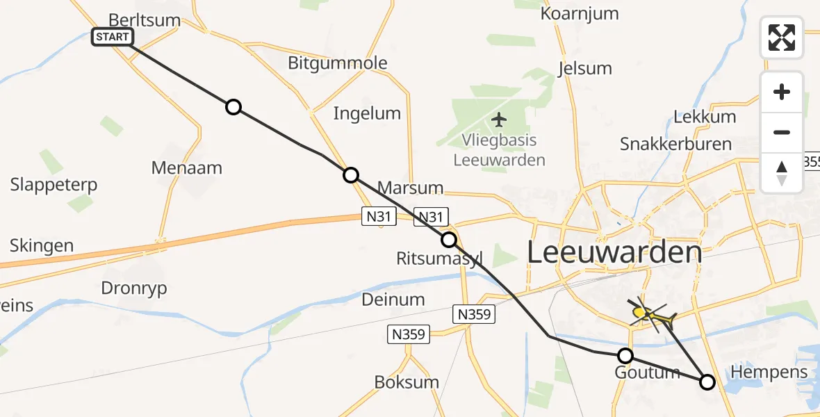 Routekaart van de vlucht: Ambulancehelikopter naar Leeuwarden, Bûtenpôle