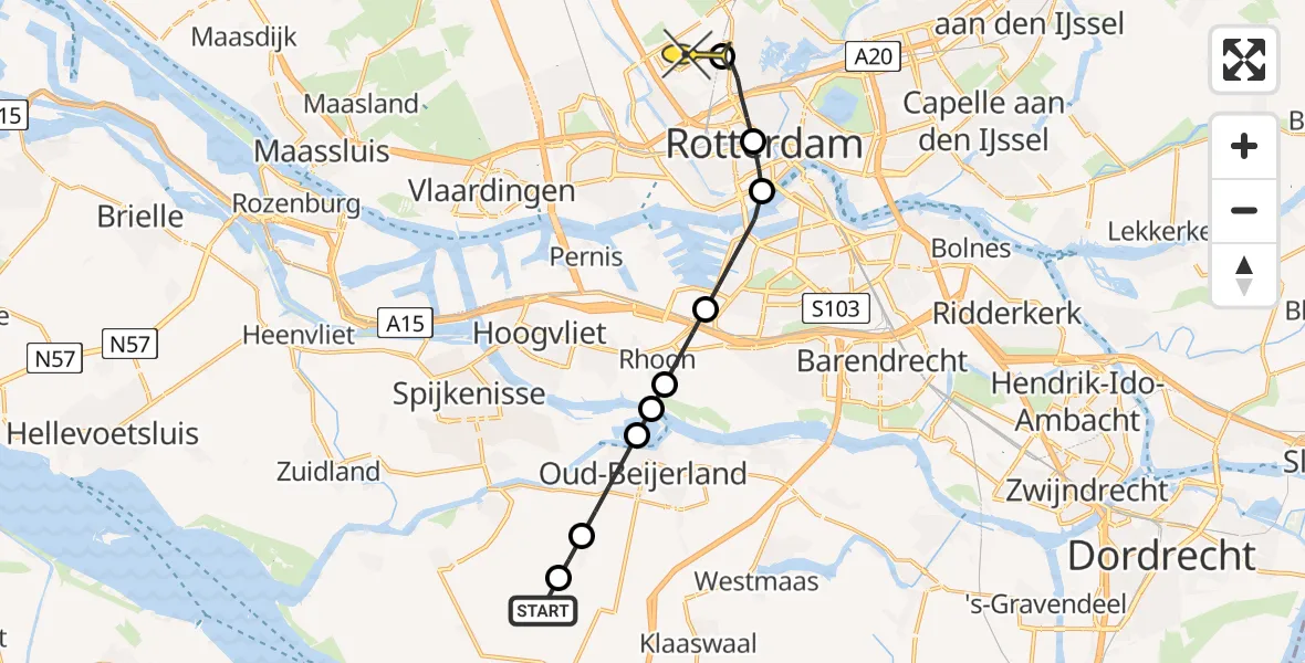 Routekaart van de vlucht: Lifeliner 2 naar Rotterdam The Hague Airport, De Kreek