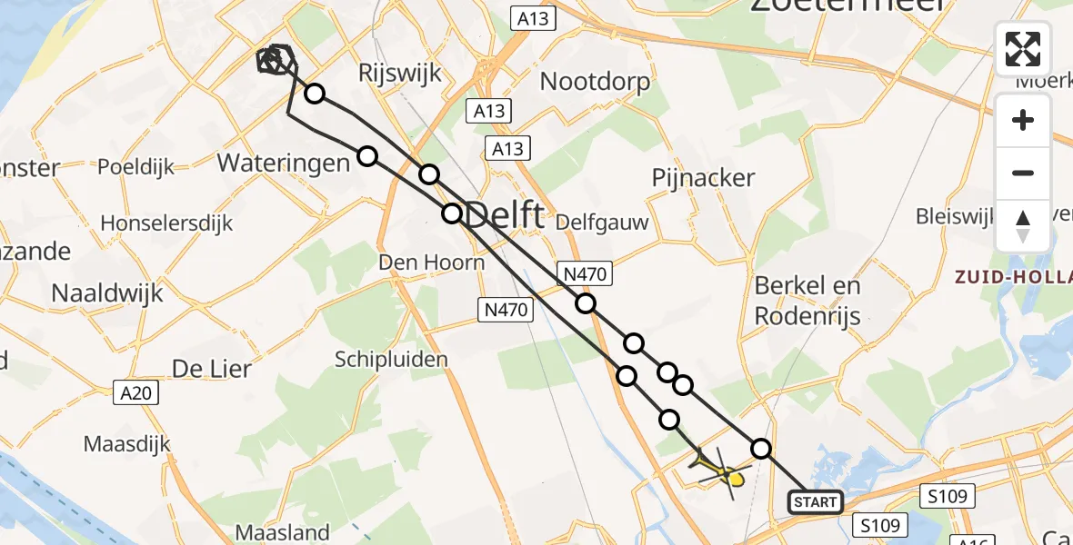 Routekaart van de vlucht: Politieheli naar Rotterdam The Hague Airport, Soesterbergstraat