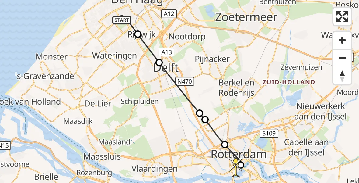 Routekaart van de vlucht: Lifeliner 2 naar Erasmus MC, Marktweg