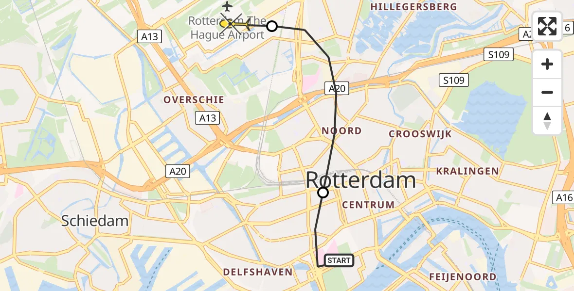 Routekaart van de vlucht: Lifeliner 2 naar Rotterdam The Hague Airport, Schietbaanstraat