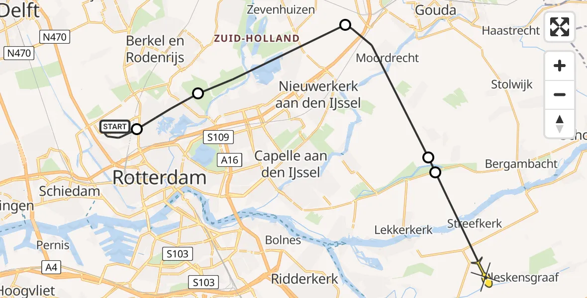 Routekaart van de vlucht: Politiehelikopter naar Bleskensgraaf ca, Schipholstraat