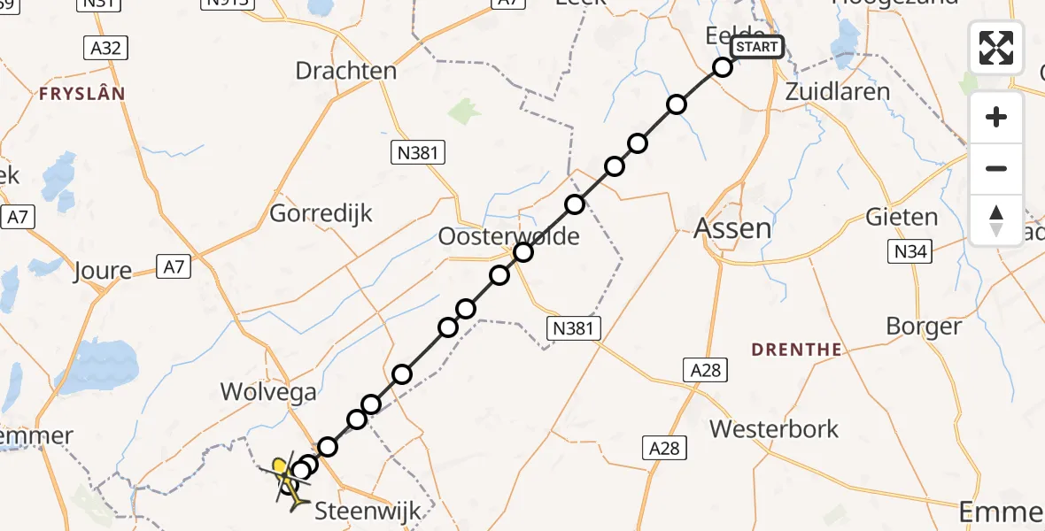 Routekaart van de vlucht: Lifeliner 4 naar Basse, Veldkampweg