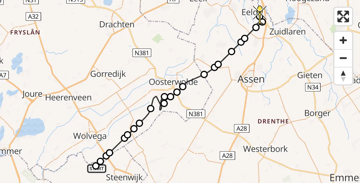 Routekaart van de vlucht: Lifeliner 4 naar Groningen Airport Eelde, Oosterpaasloërweg