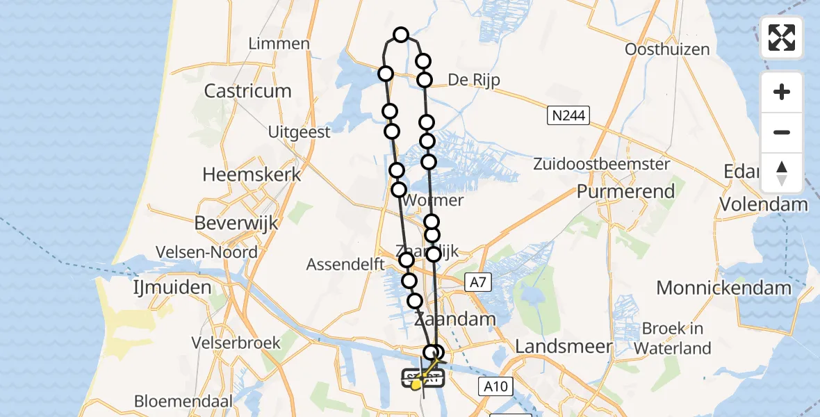 Routekaart van de vlucht: Lifeliner 1 naar Amsterdam Heliport, Belangenvereniging tuinders Zaanderhorn