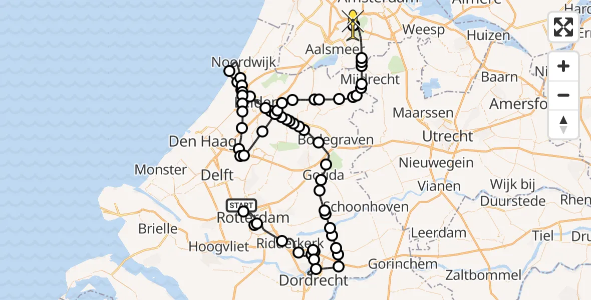 Routekaart van de vlucht: Politieheli naar Schiphol, Zuiderlaan